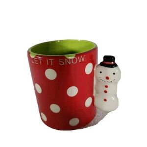 Snowman Handle Coffee Mug Hot Cocoa Tea Winter Let It Snow Christmas Red White